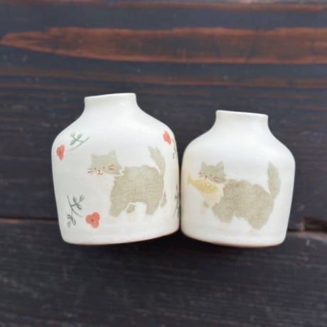 長毛ネコのミニ花瓶/long-haired cat mini vase