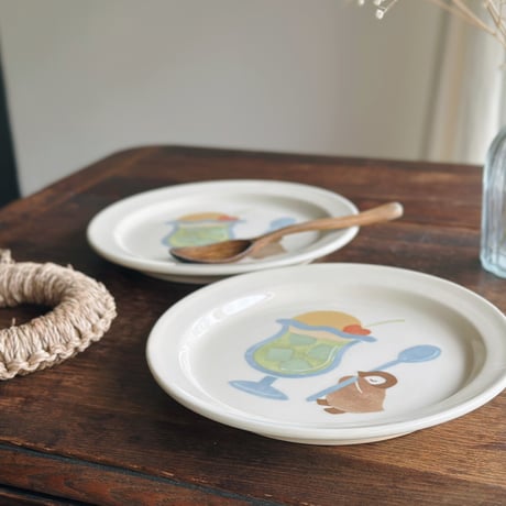 リム皿L”ペンギンとメロンクリームソーダ”/Large Rimmed Plate "Penguin and Melon Cream Soda"