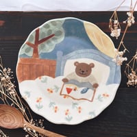 おやすみクマさんの花皿　6寸/Good night bear flower plate