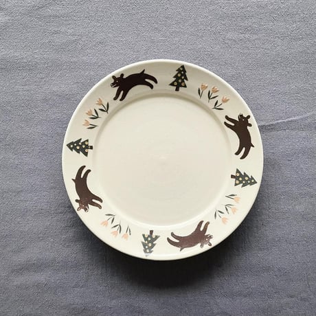 お散歩熊のリム皿 7寸 / Walk bear rim plate (m-size)