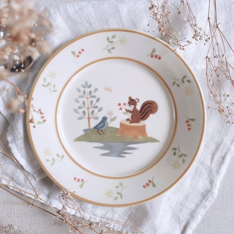 リスと小鳥のパスタ皿　7寸/Squirrel and bird pasta dish