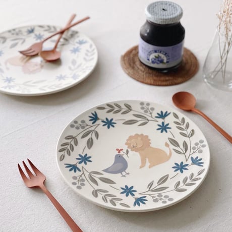 ライオンと鳥の平皿　7寸/Lion and bird flat plate(m-size)