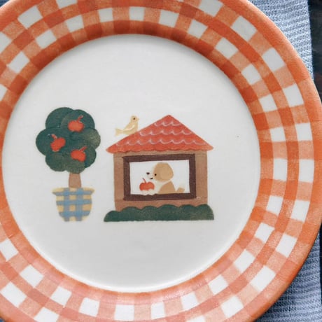 リムプレート“ビーグルとりんごの木”/Rim Plate "Beagle and Apple Tree"