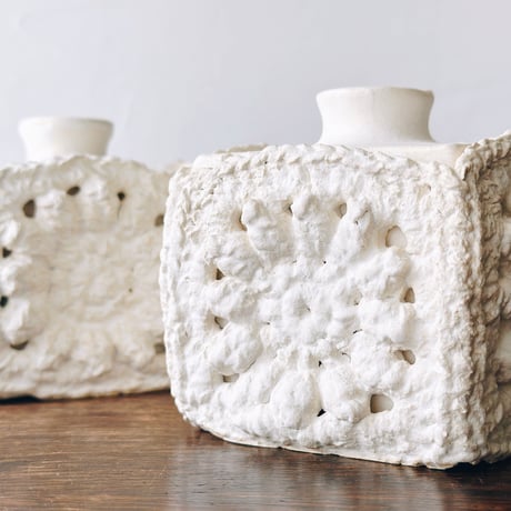 ニット陶器”四角花瓶”/Knitted pottery "square vase"