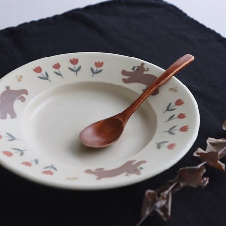 クマとチューリップのリム皿/bear and tulip rim dish