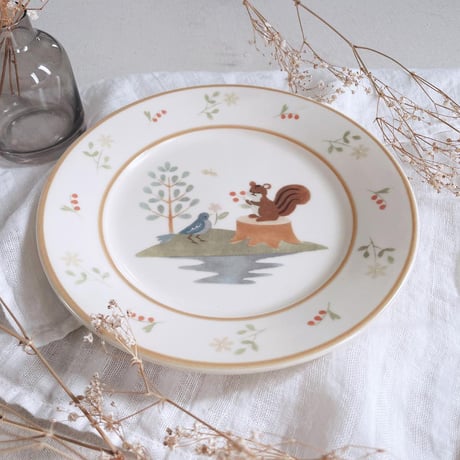 リスと小鳥のパスタ皿　7寸/Squirrel and bird pasta dish