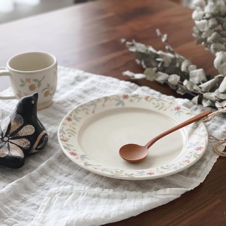 ピンクのお花のリム皿　7寸/Pink flower rim plate(m-size)
