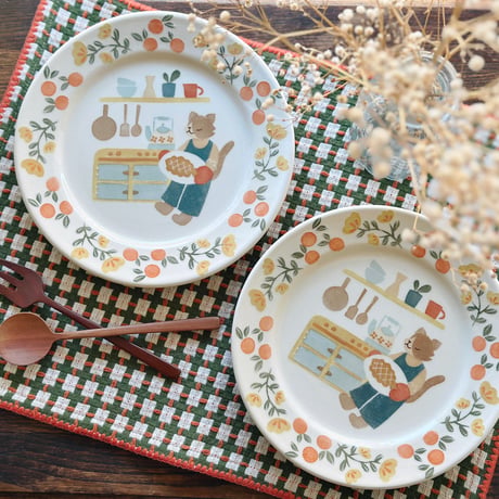 リムプレート”ねこと手作りパイ”/Rim Plate "Cat and Homemade Pie"