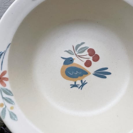 インコとさくらんぼの深皿　6寸/Parakeet and cherries deep plate