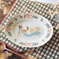 楕円皿“犬と青いマフラー”/Oval plate "Dog and Blue Scarf"