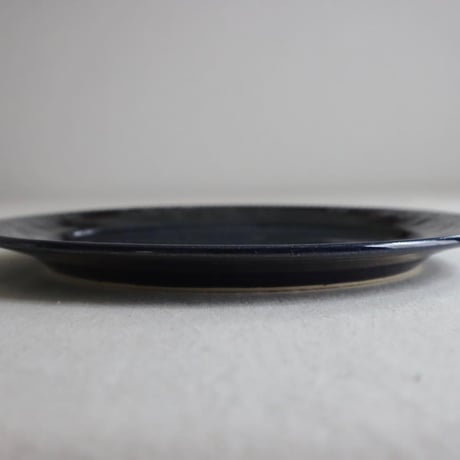 【オオルリ釉】芙蓉の花のリム皿　7寸/Rim plate with rose flower  (m-size)
