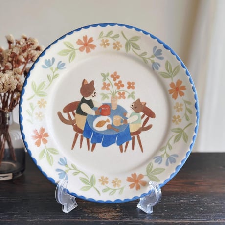 リムプレート”ねこ親子の食卓”/Rim Plate "Cat and Child Dining Table"
