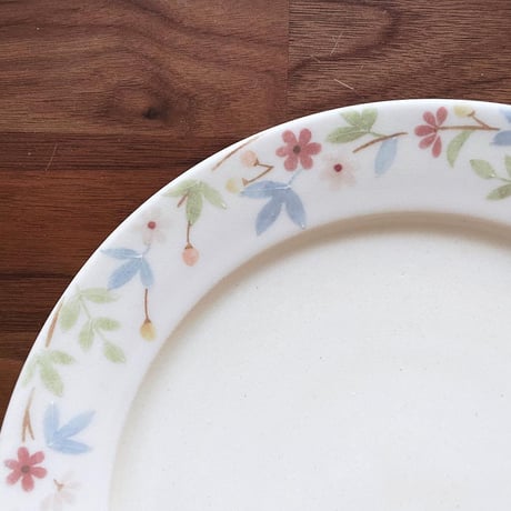 ピンクのお花のリム皿　7寸/Pink flower rim plate(m-size)