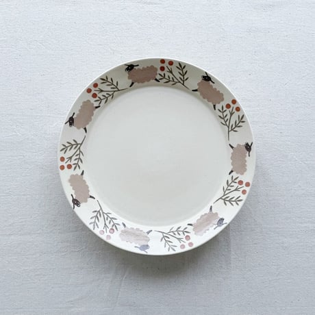 羊とミモザのリム皿 8寸 / Sheep and mimosa rim dish (l-size)