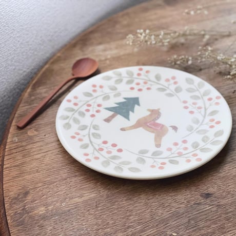 馬と木の実の平皿　7寸/Horse and nut flat plate