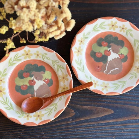 リムプレート”犬とりんごの木”/Rim Plate "Dog and Apple Tree"