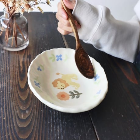 フラワープレート“ライオンとピンクのお花”/Flower plate "Lion and pink flowers"