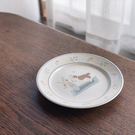 セントバーナードとお花のパスタ皿　7寸/St. Bernard and flower plate