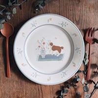セントバーナードとお花のパスタ皿　7寸/St. Bernard and flower pasta plate