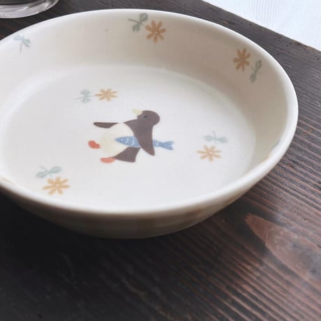 ペンギンとお魚のプレート　5寸/penguin and fish plate