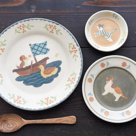 犬とボートのパスタ皿　7寸/Dog and boat pasta dish