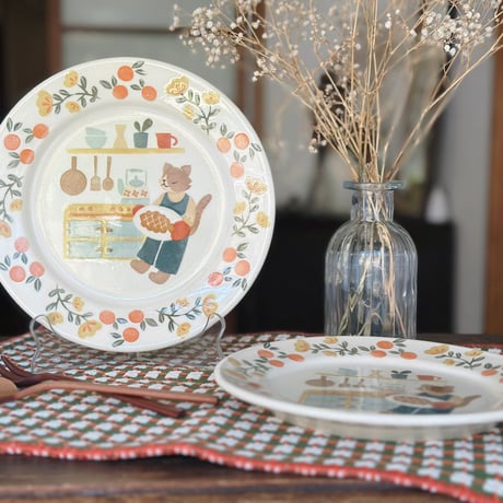 リムプレート”ねこと手作りパイ”/Rim Plate "Cat and Homemade Pie"