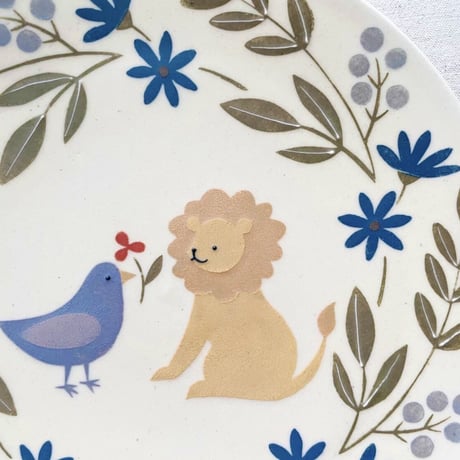 ライオンと鳥の平皿　7寸/Lion and bird flat plate(m-size)