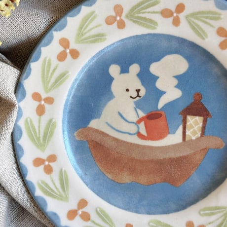 リムプレート”白くまとボート”/Rim plate "Polar bear and boat"