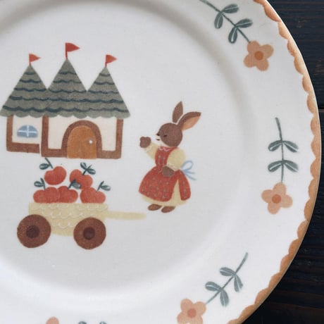 うさぎとお城のパスタ皿　7寸/Rabbit and castle pasta plate