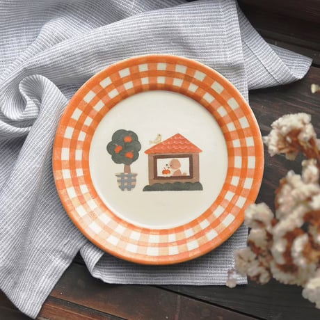 リムプレート“ビーグルとりんごの木”/Rim Plate "Beagle and Apple Tree"