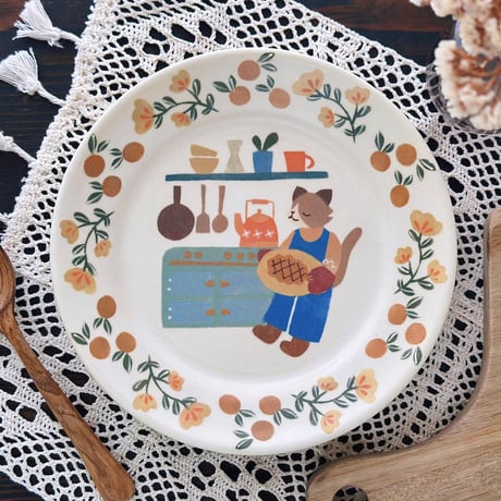 リムプレート“ネコと手作りパイ”/Rim Plate "Cat and Homemade Pie"