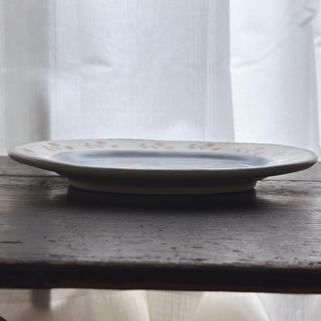 キツネとアヒルの船旅楕円皿/Fox and duck voyage oval plate
