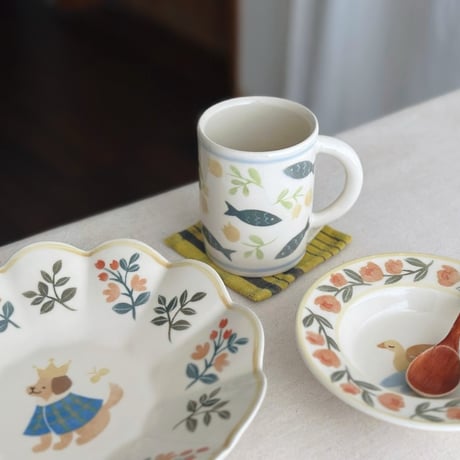 マグカップ“青い魚と黄色いお花”/Mug "Blue fish and yellow flowers"