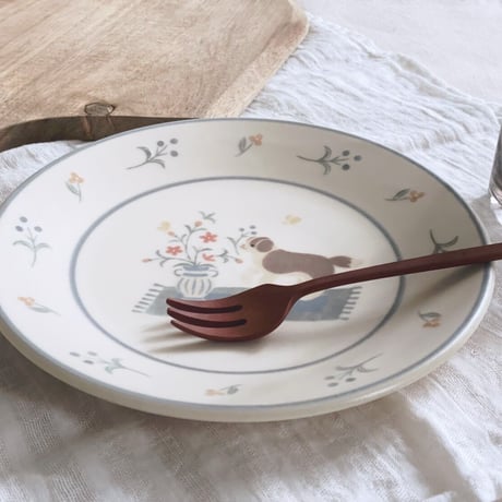 セントバーナードとお花のパスタ皿　7寸/St. Bernard and flower pasta dish