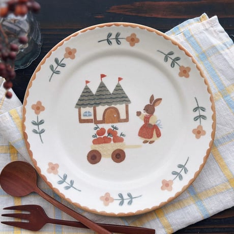 うさぎとお城のパスタ皿　7寸/Rabbit and castle pasta plate
