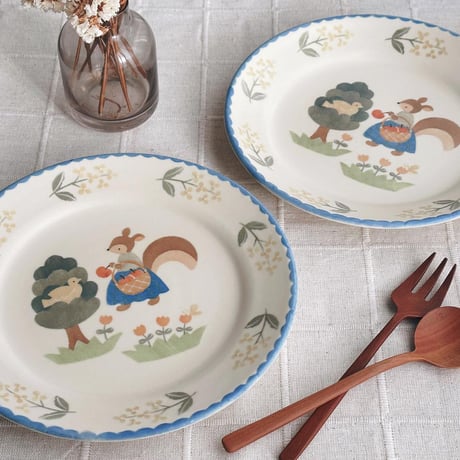 リスの森のお散歩パスタ皿　7寸/Squirrel Forest Walk Pasta Plate