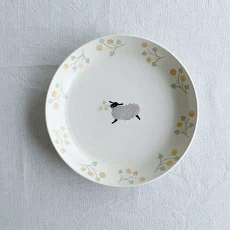 羊と黄色いお花の皿 7寸 / Sheep and yellow flower plate (m-size)