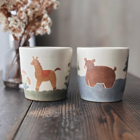 馬とうさぎのお散歩コップ/Horse and rabbit walking cup
