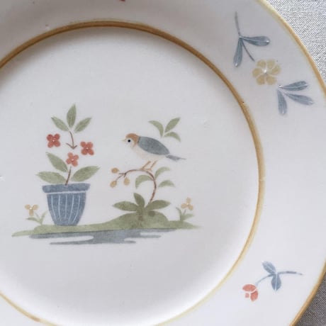 水辺の小鳥のリム皿　7寸/Waterside bird rim plate(m-size)