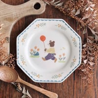 風船とお散歩くまの八角皿/Balloons and walking bear octagonal plate