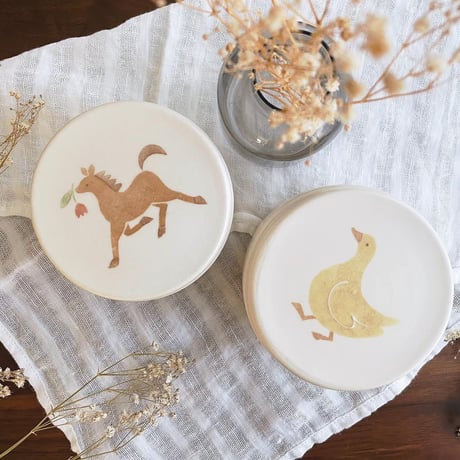 馬とアヒルの小物入れ　大/Horse and duck accessory case (m-size)