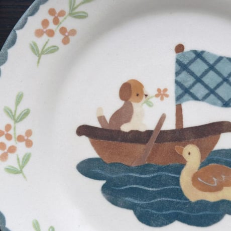 犬とボートのパスタ皿　7寸/Dog and boat pasta dish