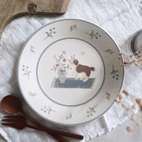 セントバーナードとお花のパスタ皿　7寸/St. Bernard and flower pasta dish