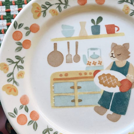 リムプレート”ねこと手作りパイ”/Rim Plate "Cat and Homemade Pie"