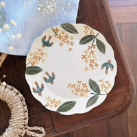 花皿“金木犀と小鳥たちの朝”/Flower plate "Osmanthus and birds in the morning"