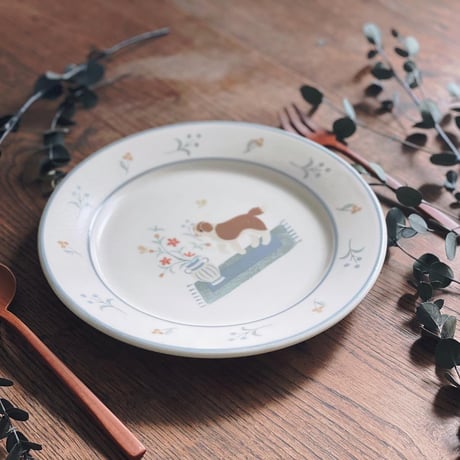 セントバーナードとお花のパスタ皿　7寸/St. Bernard and flower pasta plate