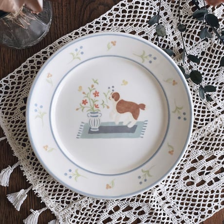 セントバーナードとお花のパスタ皿　7寸/St. Bernard and flower plate