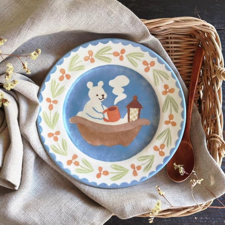 リムプレート”白くまとボート”/Rim plate "Polar bear and boat"