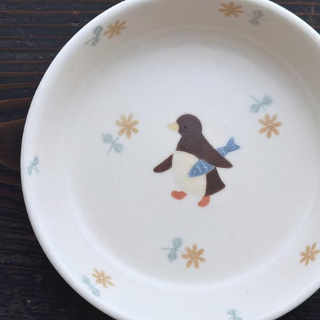 ペンギンとお魚のプレート　5寸/penguin and fish plate