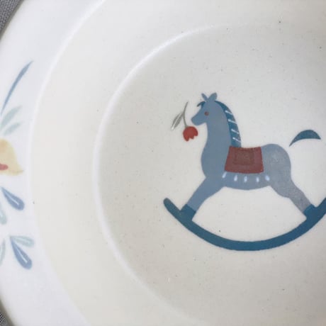 木馬・インコの深皿　6寸/Wooden horse parakeet deep plate